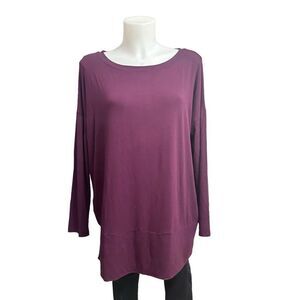 Eileen Fisher Purple Stretchy Boat Neck Pullover Longsleeve Top‎ Lagenlook sz M